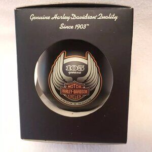 HARLEY DAVIDSON "105 Years" - 1903 To 2008" Round/Bulb Black Christmas Ornament.